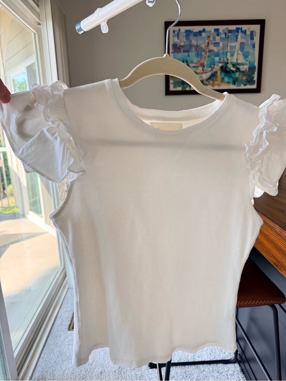 Anthropologie White Ruffle Sleeve Tank Top XS